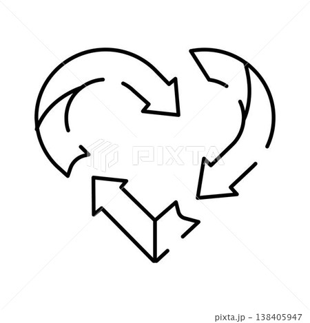 Heart recycling arrows forming environmental sustainability concept outline Heart recycling arrows forming environmental sustainability concept outline 138405947