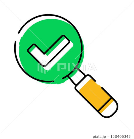 Magnifying glass checking complete verification process icon 138406345
