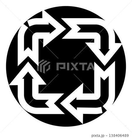 Circular arrow symbol representing endless recycling process Circular arrow symbol representing endless recycling process 138406489