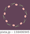 Floral tulip wreath in soft pastel tones with simple flat style. Perfect for invitations, greeting cards, and decorative design. Elegant spring floral frame. 138406945