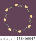 Floral tulip wreath in a simple flat style with soft colors. Perfect for invitations, greeting cards, and decorative design. Elegant spring floral frame. 138406947