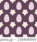 Seamless easter egg pattern with simple daisy flowers in pastel colors. Perfect for textile, wrapping paper, and surface design. Cute modern spring background. 138406949