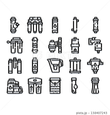 Water filter system icons for purification and health 138407243