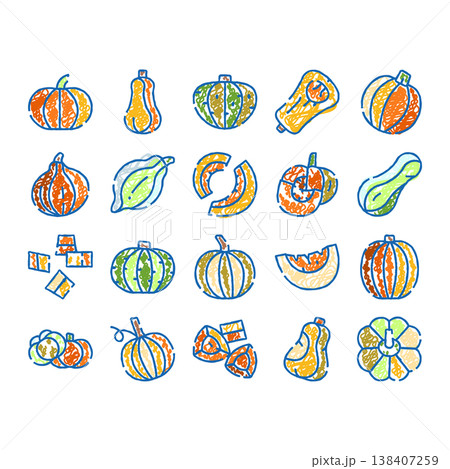 Pumpkins and squash mix colorful doodle collection Pumpkins and squash mix colorful doodle collection 138407259