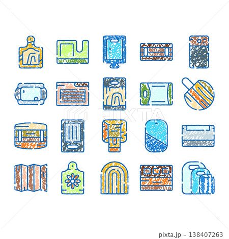 Cutting boards kitchen culinary accessories sketch icon set Cutting boards kitchen culinary accessories sketch icon set 138407263