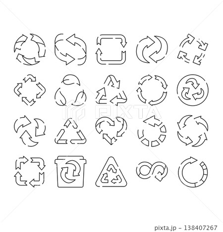 Recycling symbols collection showing eco friendly sustainability concept Recycling symbols collection showing eco friendly sustainability concept 138407267
