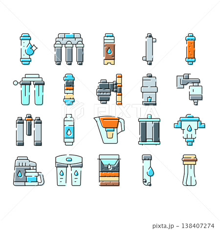 Water filtration systems collection purifying household clean drinking liquid Water filtration systems collection purifying household clean drinking liquid 138407274