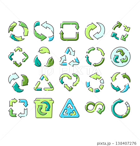 Recycling arrow symbols collection promoting sustainability and reuse 138407276