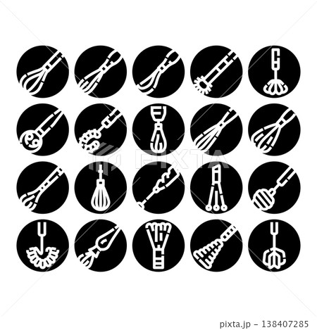 Kitchen whisking and mixing tools icon set Kitchen whisking and mixing tools icon set 138407285