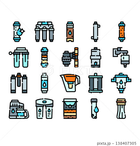 Water filtration systems collection purifying drinking liquid 138407305