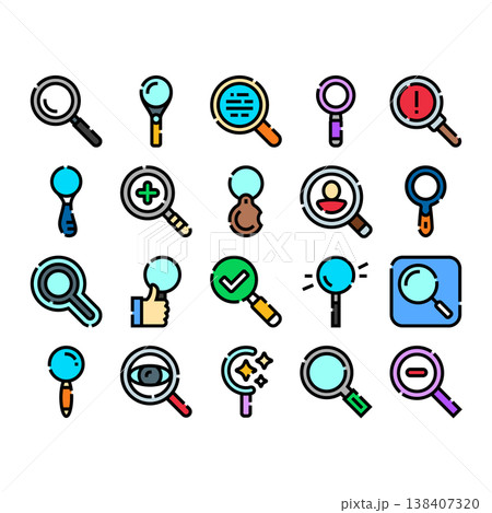 Magnifying glass search icons set analyzing data 138407320