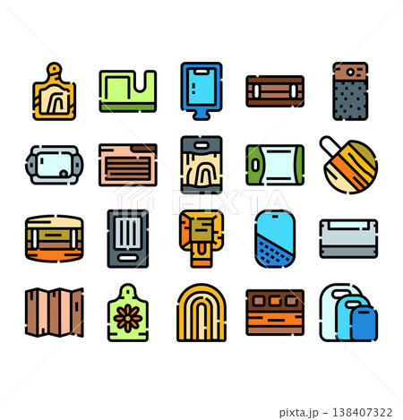 Cutting board kitchen utensil collection vector icons 138407322