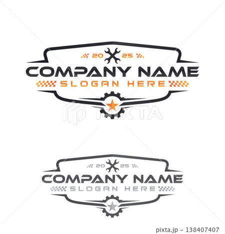 Professional modern emblem automotive logo with gear and wrench symbol 138407407