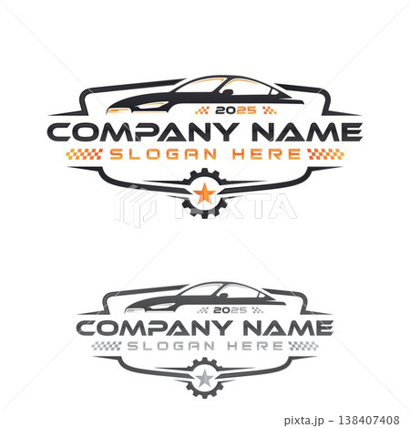 Professional modern emblem automotive logo with gear and silhouette car symbol 138407408