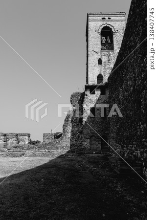 Monochrome medieval castle tower in Cavriana Monochrome medieval castle tower in Cavriana 138407745