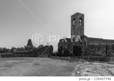 Black and white castle ruins in Cavriana Italy 138407746