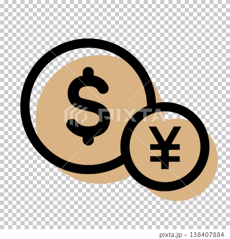 Currency icons representing the dollar and yen (foreign exchange and international trading) Currency icons representing the dollar and yen (foreign exchange and international trading) 138407884
