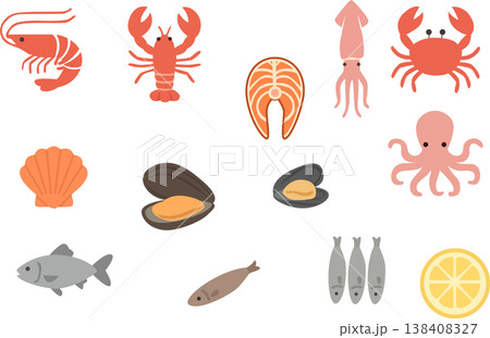 seafood flat icons with long shadow seafood flat icons with long shadow 138408327