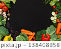 Healthy food background, fresh vegetables. Cooking ingredients for italian cuisine, top view on black 138408958