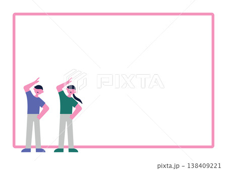 若い男女のストレッチのフレーム素材 若い男女のストレッチのフレーム素材 138409221