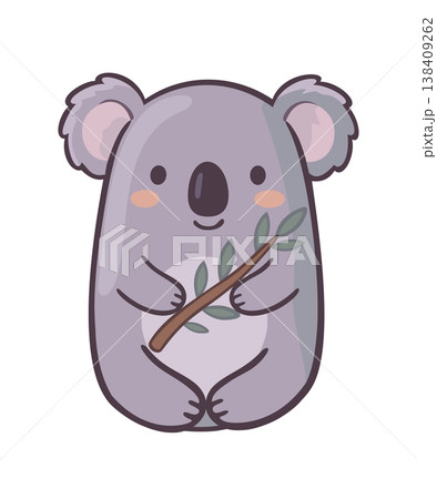 Cute koala holding eucalyptus branch. Vector isolated illustration Cute koala holding eucalyptus branch. Vector isolated illustration 138409262