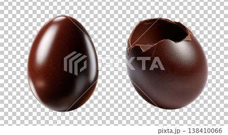 Easter collection with whole chocolate egg and broken chocolate egg shell arranged as festive sweet set 138410066