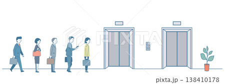 エレベーター待ちの行列のイラスト 138410178