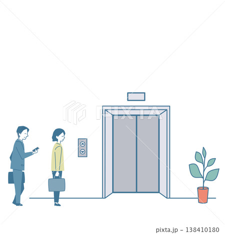 エレベーターを待つ会社員のイラスト 138410180