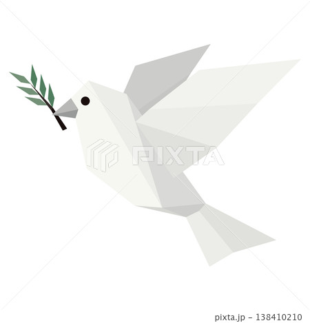 Polygon peace dove with olive branch isolated on white square background Polygon peace dove with olive branch isolated on white square background 138410210