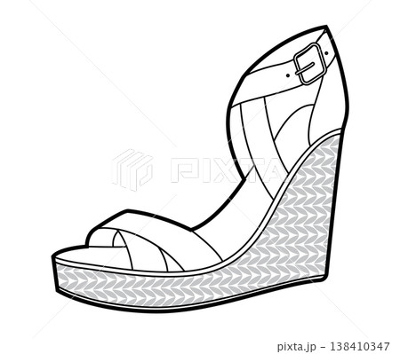 Cork wedge sandal shoe women single line. Cross strap wedge sandal for vacation dinner relaxed look. Technical fashion Cork wedge sandal shoe women single line. Cross strap wedge sandal for vacation dinner relaxed look. Technical fashion 138410347