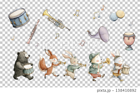動物のマーチングバンドセットイラスト 138410892