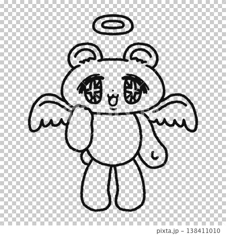 歯痛ポーズのゆめかわ天使なクマ 線画 歯痛ポーズのゆめかわ天使なクマ 線画 138411010