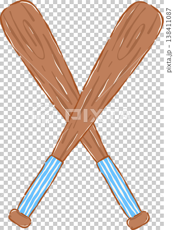Crossed Baseball Bats Whimsical Hand Drawn 138411087