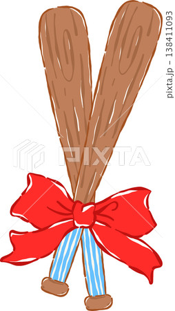 Coquette Retro Crossed Baseball Bats with Red Bow Whimsical Hand Drawn 138411093