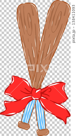Coquette Retro Crossed Baseball Bats with Red Bow Whimsical Hand Drawn 138411093