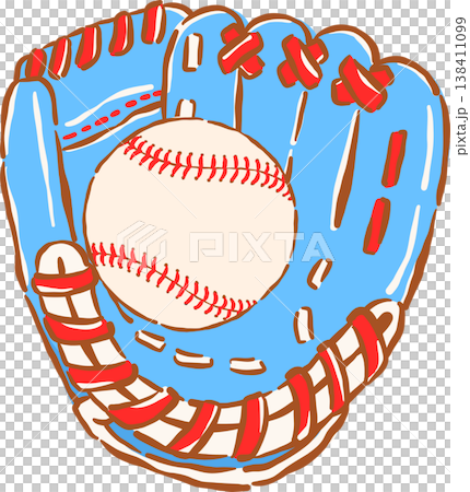 Preppy Red Blue Baseball Glove with Ball Whimsical Hand Drawn Preppy Red Blue Baseball Glove with Ball Whimsical Hand Drawn 138411099
