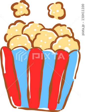 Red Blue Popcorn Bucket Whimsical Hand Drawn 138411100