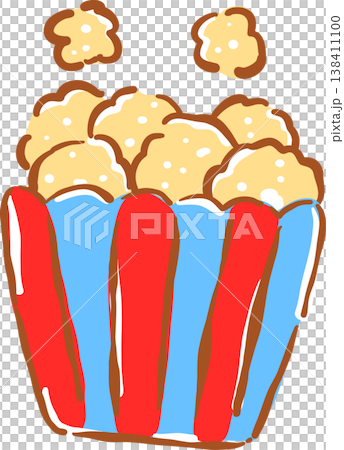 Red Blue Popcorn Bucket Whimsical Hand Drawn 138411100