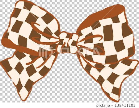 Brown and White Checkered Bow Whimsical Hand Drawn Retro Vintage Gingham Ribbon Brown and White Checkered Bow Whimsical Hand Drawn Retro Vintage Gingham Ribbon 138411103