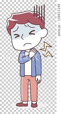 ひどい肩こりに苦しむ男性のイラスト（デスクワーク・眼精疲労・血行不良） 138411199