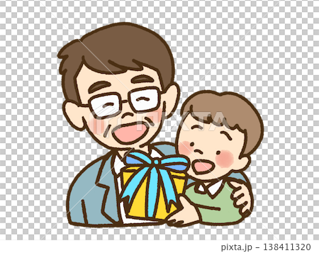 父の日にプレゼントをもらって喜ぶお父さん 138411320