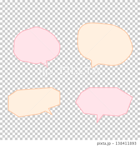 手描き風の吹き出しセット 暖色系（丸・多角形・シンプル・かわいい・イラスト素材） 138411893