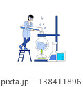 Scientist using test tube to conduct an experiment on lab equipment, displaying focus and precision. This vector illustration highlights scientific research and innovation. 138411896