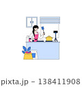Woman preparing food in kitchen while filming with smartphone on tripod. She holds a spatula, wearing apron, surrounded by cooking ingredients. Perfect for culinary and vlogging themes. 138411908