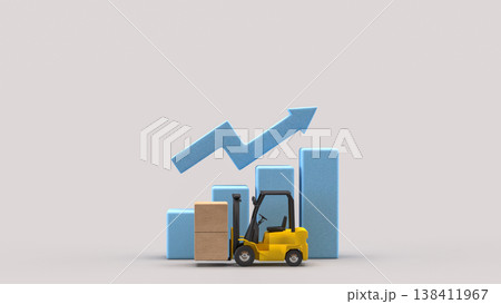 Logistics Growth Concept With Forklift And Rising Chart 3d render. Logistics Growth Concept With Forklift And Rising Chart 3d render. 138411967