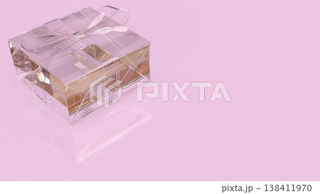 Transparent Gift Box With Ribbon On Pink Background 3d render. 138411970
