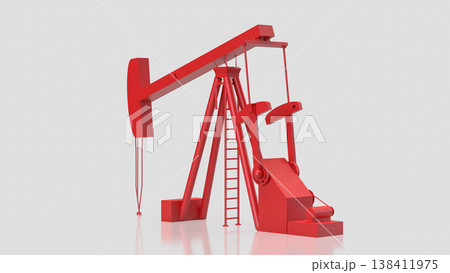 Red Oil Pump Jack Isolated On White Background 3d render. 138411975