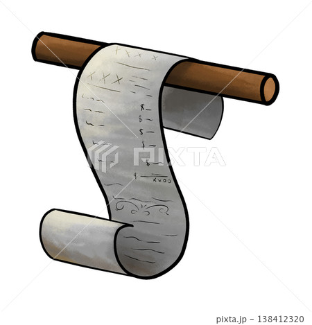 Scroll-like paper receipt attached to a brown rod cartoon illustration Scroll-like paper receipt attached to a brown rod cartoon illustration 138412320