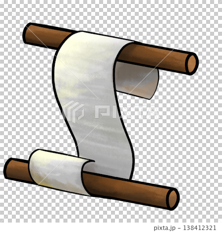 A piece of paper scroll wrapped with two rods cartoon illustration 138412321