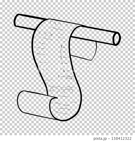 Scroll-like paper receipt attached to a rod cartoon outline illustration Scroll-like paper receipt attached to a rod cartoon outline illustration 138412322